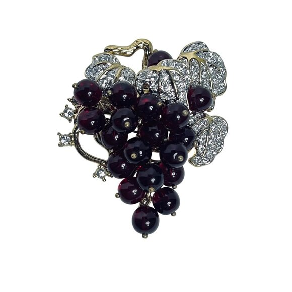 Nolan Miller Gold Tone Rhinestone And Grape Cluster Brooch (5964) - Picture 2 of 10